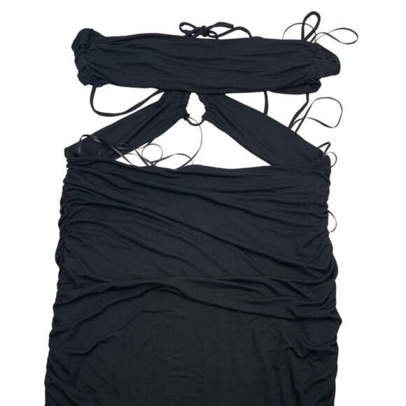 Anthropologie Black Cut Out Ruched Black Dress XS - Picture 3 of 5